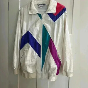 Vintage Neyelle 90s Jacket Medium White With Abstract Design size medium